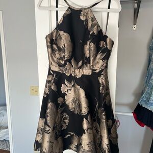 Xscape Black and Gold Floral Mini Dress
